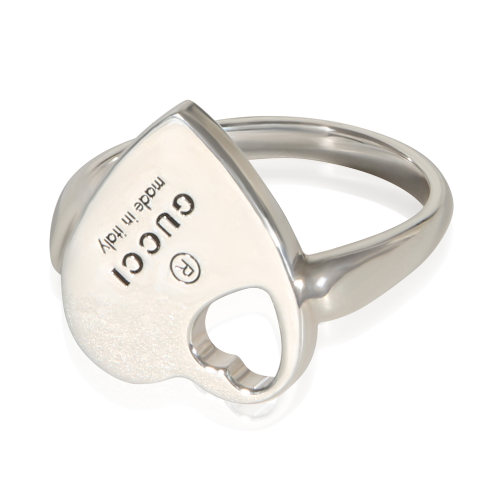 Gucci Sterling Silver Trademark Heart Cutout Ring